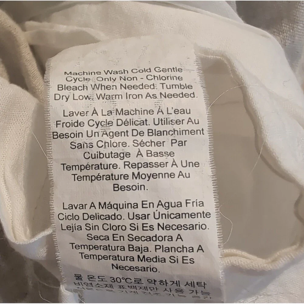 Pottery Barn Linen Cotton Tiered Bed Skirt Queen Beige White Classic Minimalist